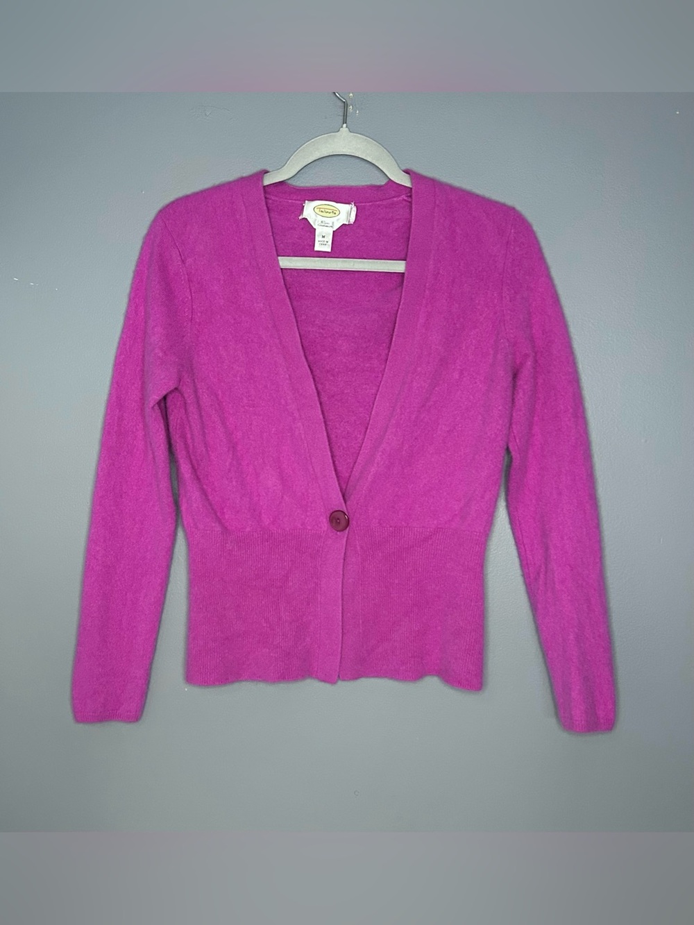 Vintage Talbots Cardigan Sweater Womens M Pink 100% Cashmere V Neck Button Front
